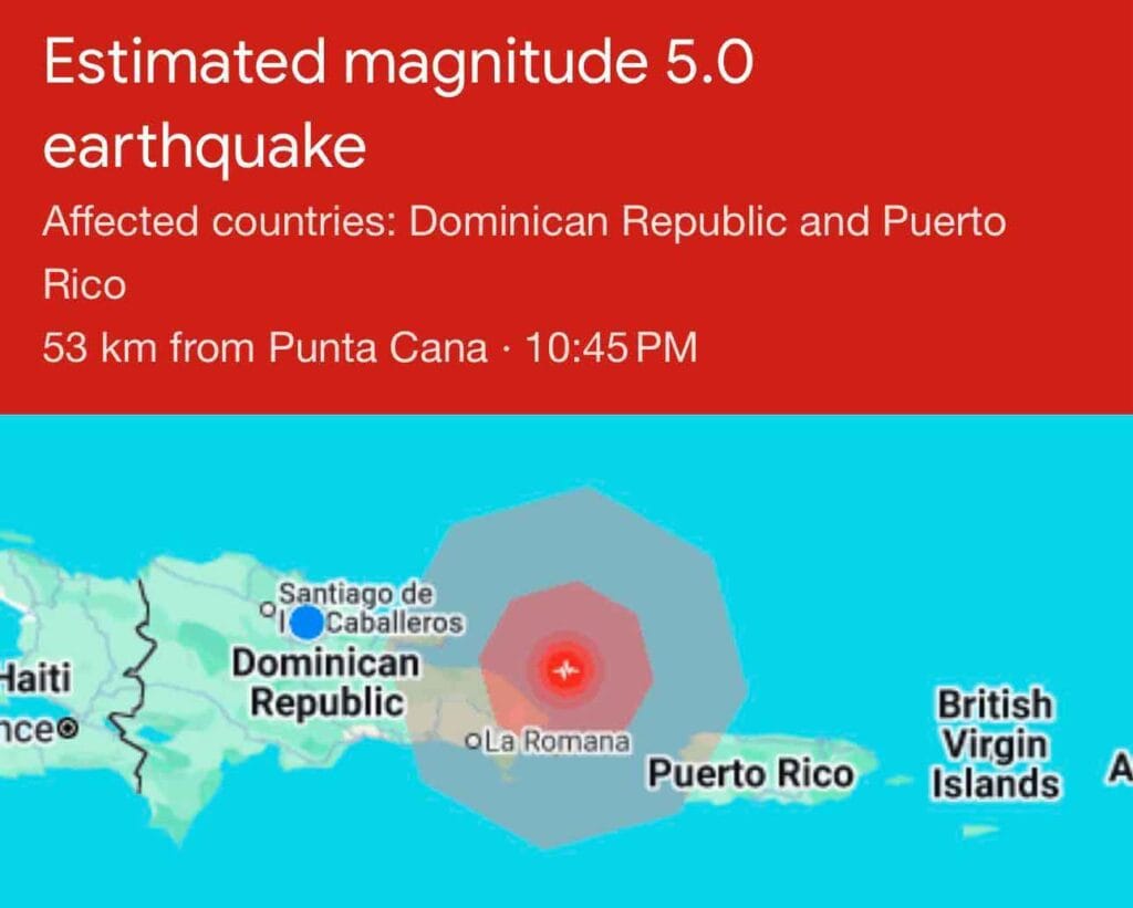 Sismo de magnitud 5.0 sacude el este de República Dominicana y se siente en Puerto Rico
