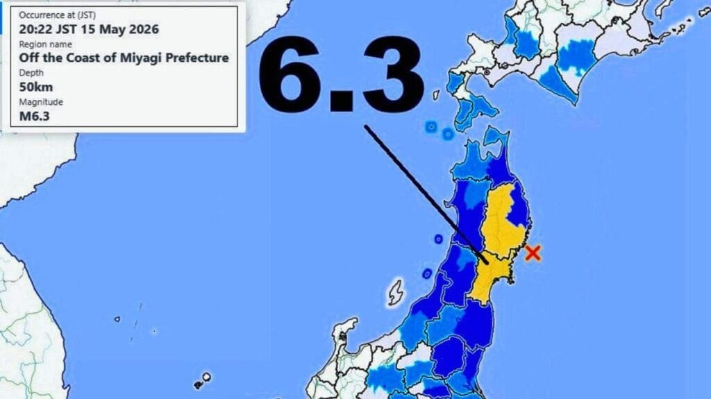Un fuerte terremoto de magnitud 6,3 sacude el noreste de Japón