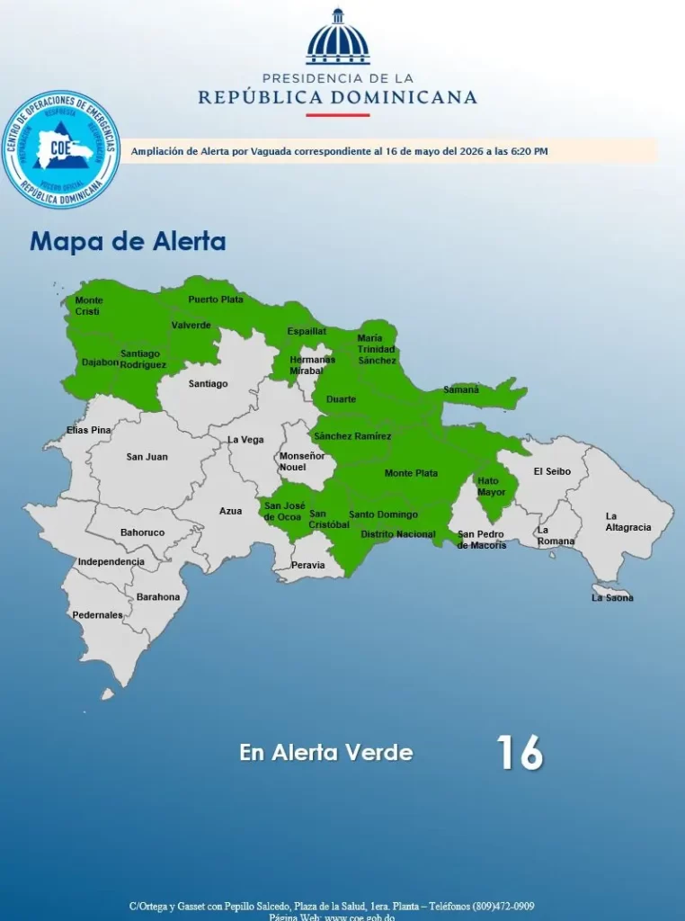 Vaguada y onda tropical mantienen 16 provincias en alerta verde