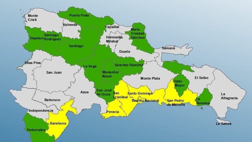 COE eleva a seis las provincias en alerta amarilla por vaguada