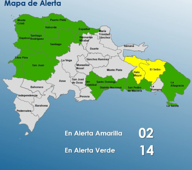 COE coloca 2 provincias en alerta amarilla y 14 en verde por vaguada