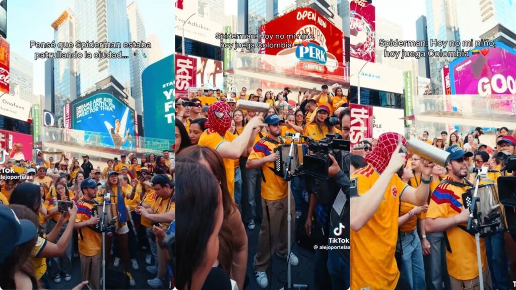 Colombiano disfrazado de Spiderman anima Times Square con vallenato