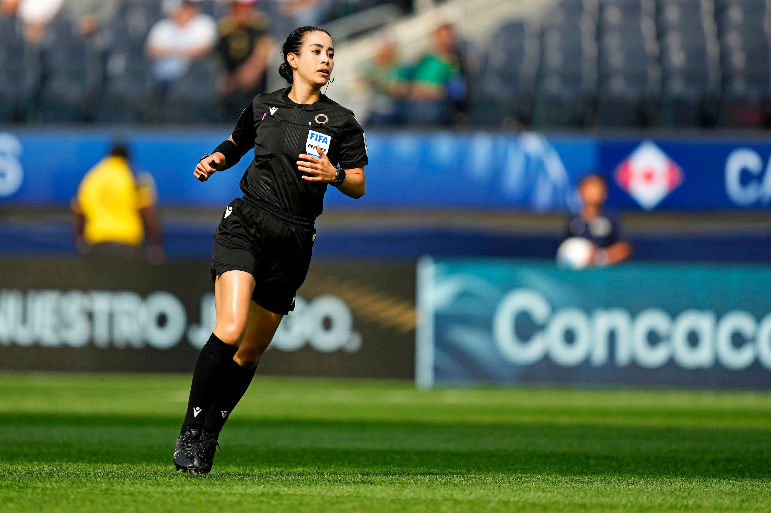 Mar 23, 2025; Inglewood, California, USA; FIFA referee Katia Itzel Garcia during the Concacaf Nations League third place match between the USA and Canada at SoFi Stadium. Mandatory Credit: Kyle Terada-Imagn Images