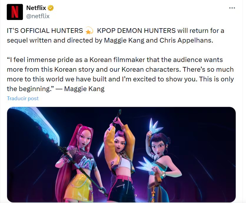 Netflix es la plataforma oficial y exclusiva para la emisión legal de la película animada Las Guerreras K-Pop.(X: Netflix)