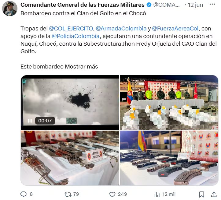 El general Hugo López informó que la operación estuvo dirigida contra la subestructura Jhon Fredy Orjuela. - crédito @COMANDANTE_FFMM/X