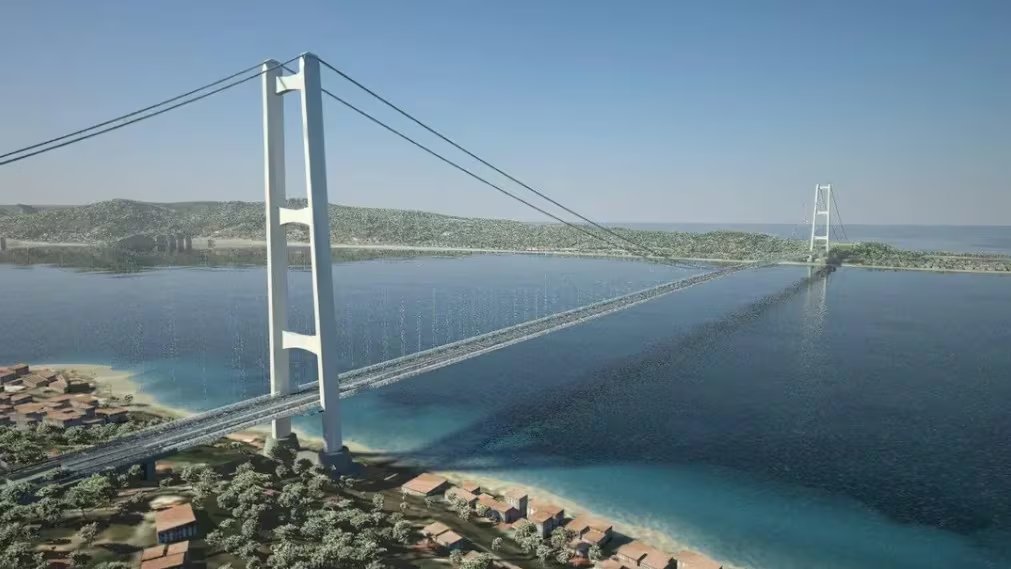 El futuro puente sobre el estrecho de Messina. (Webuild)