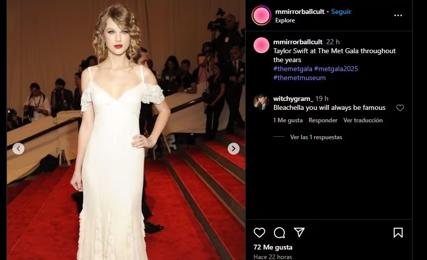 Para la Met Gala de 2010, Taylor Swift us&oacute; un vestido de Ralph Lauren (Instagram/@mmirrorballcult)