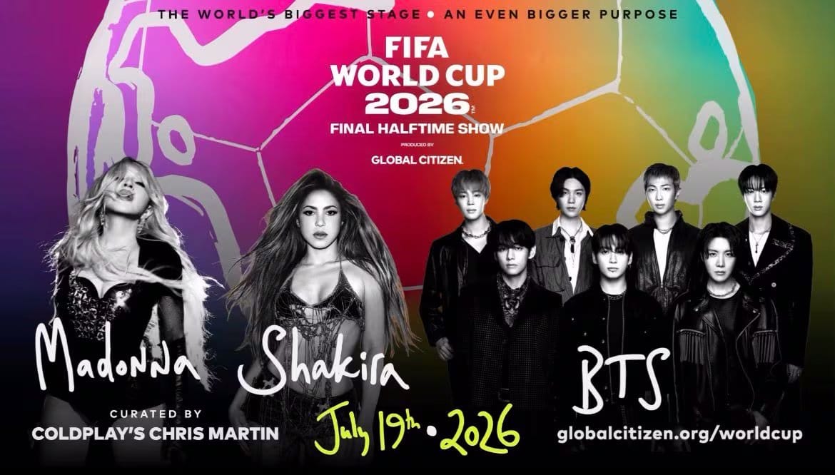 Shakira, Madonna y BTS ser&aacute;n los encargados de liderar el espect&aacute;culo del medio tiempo de la final de la Copa Mundial de F&uacute;tbol 2026 - cr&eacute;dito FIFA