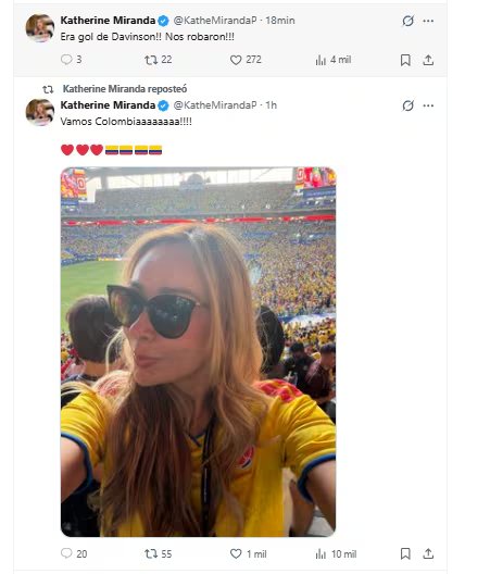 La congresista Katherine Miranda reaccionó al empate de Colombia y Portugal - crédito @KatheMirandaP/X