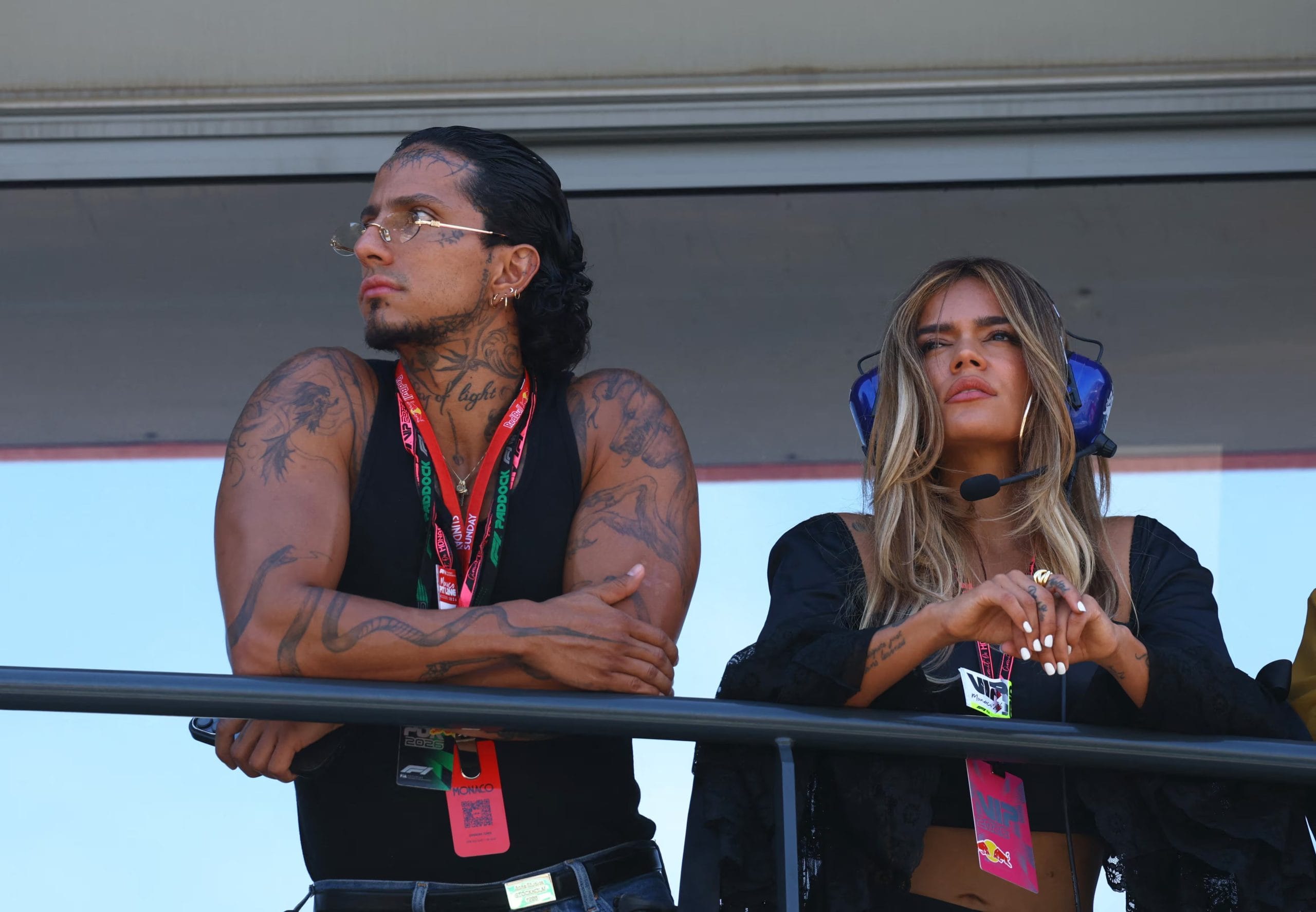 Karol G junto a Daiky Gmaboa en el Grand Prix de Monaco - cr&eacute;dito REUTERS/Yves Herman/Pool