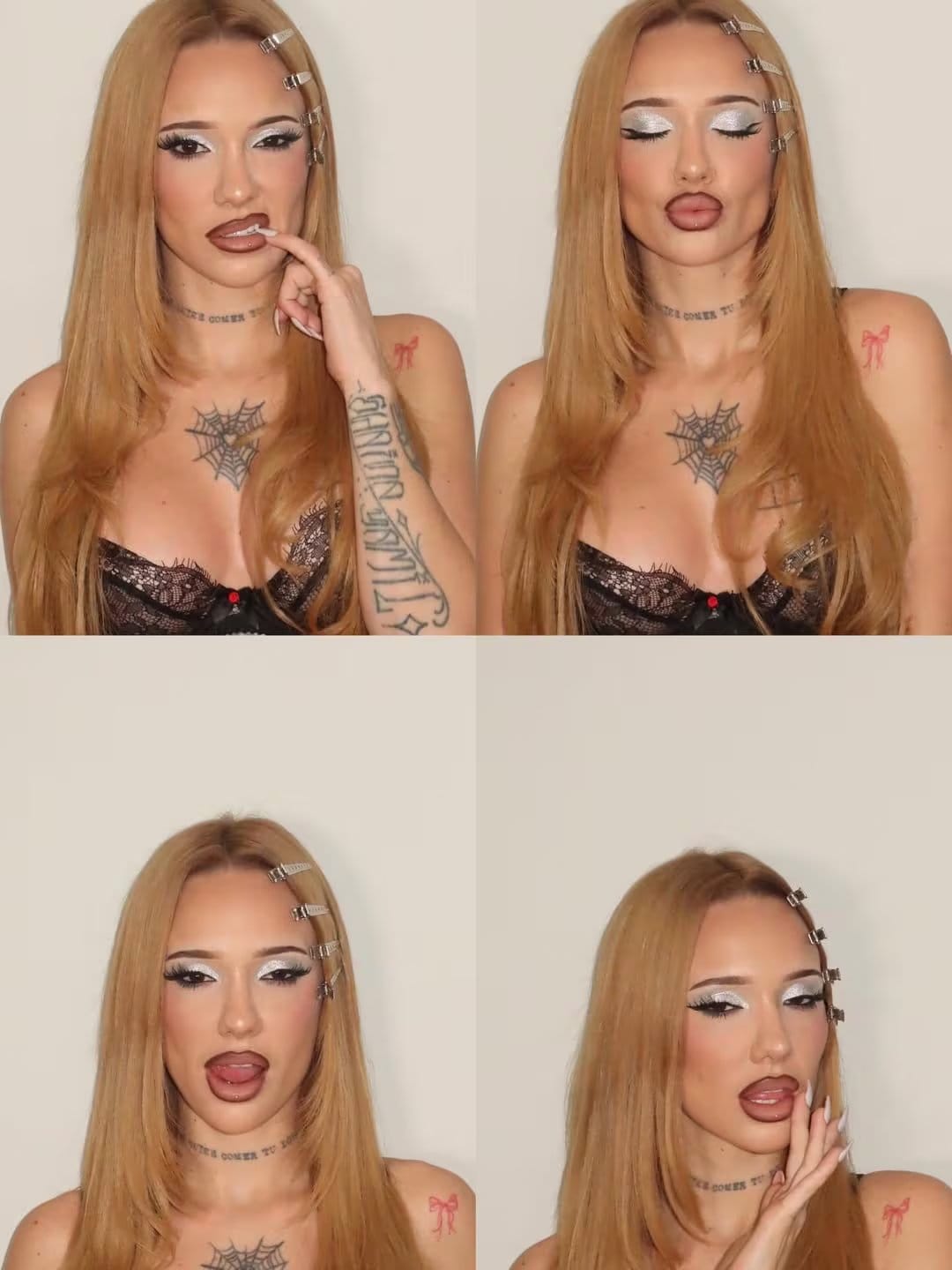 En abril pasado, la Joaqui pos&oacute; con un impactante nuevo look de cabello rubio y un audaz maquillaje plateado, mostrando sus distintivos tatuajes (Instagram)