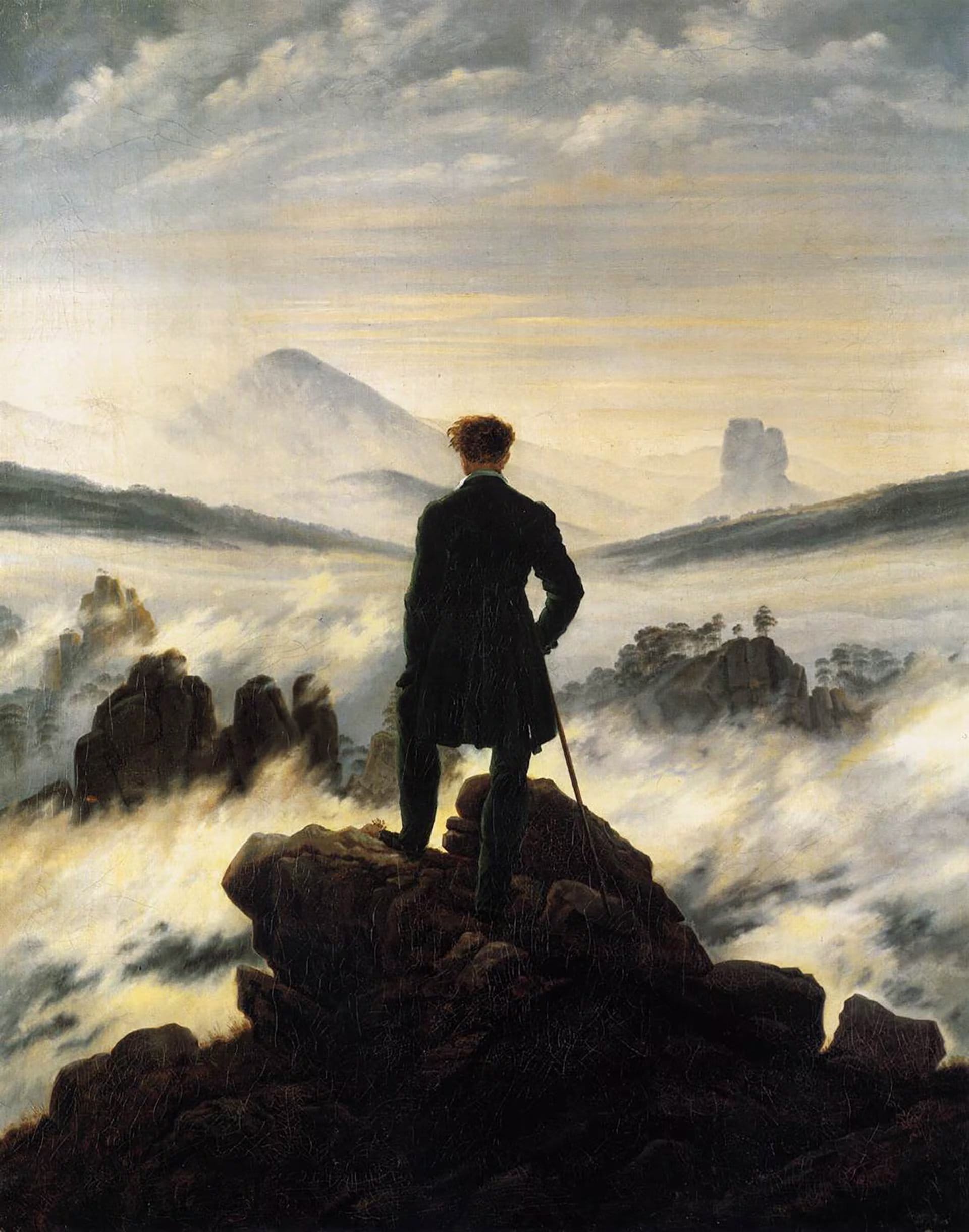 'El caminante sobre el mar de nubes', de Caspar David Friedrich, refuerza la idea de una presencia solitaria al ocultar el rostro y ofrecer solo la espalda del personaje (Foto: Hamburger Kunsthalle)