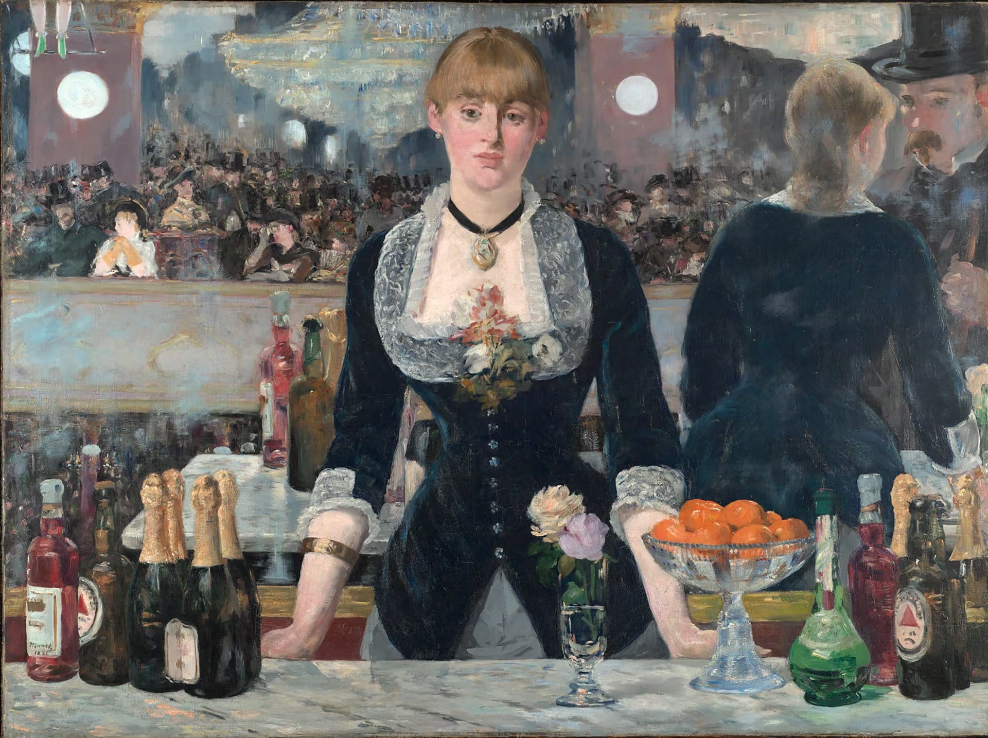 'Un bar en el Folies-Bergère', de Édouard Manet, expone un intercambio social fragmentado en el que la figura femenina no logra alinearse con su entorno (Foto: Galería Courtauld)