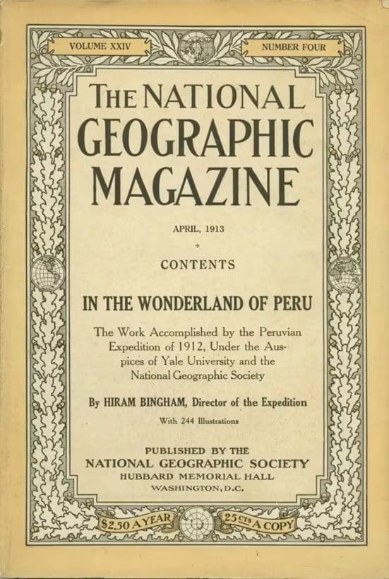 La portada de la revista National Geographic de abril de 1913 presenta el art&iacute;culo 
