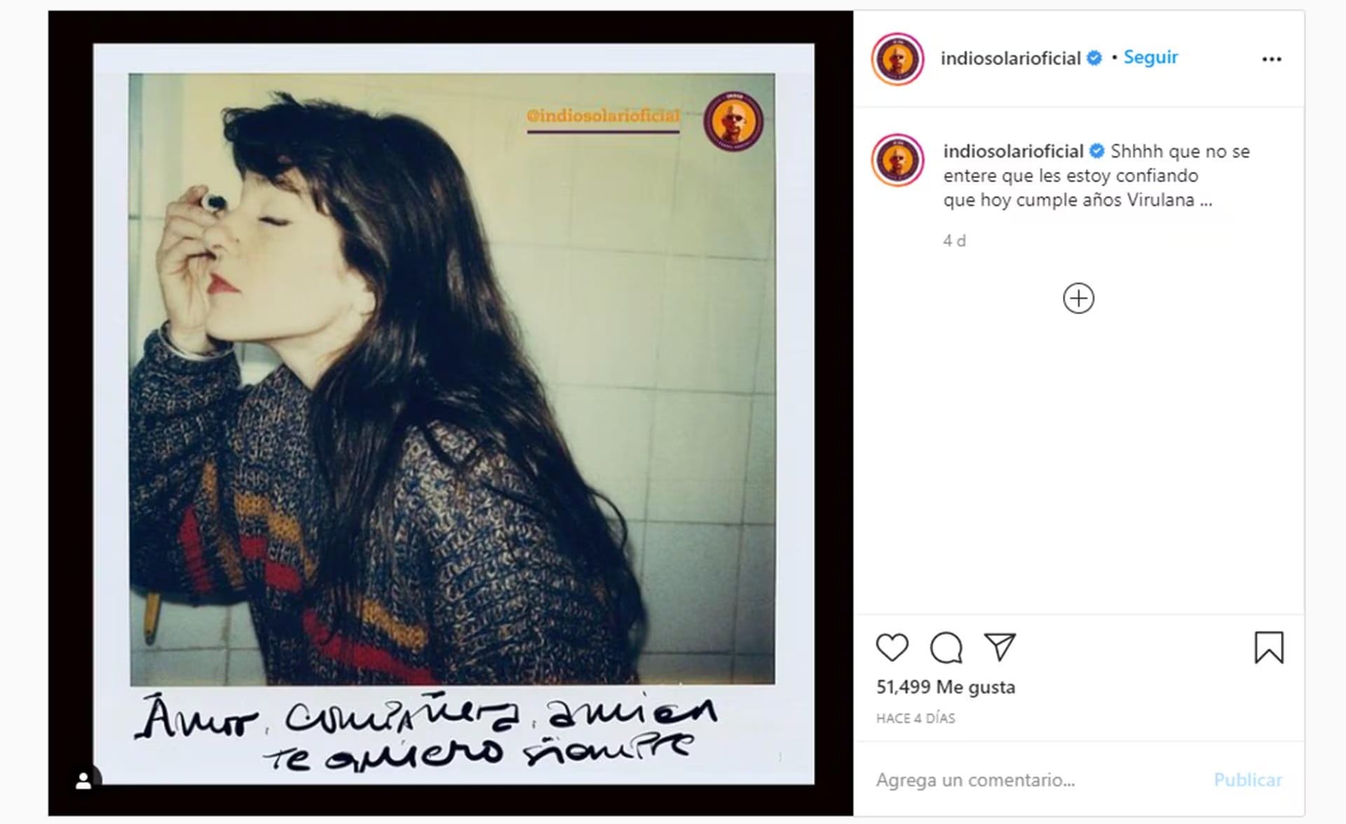 El saludo de cumpleaños del Indio Solari a su mujer