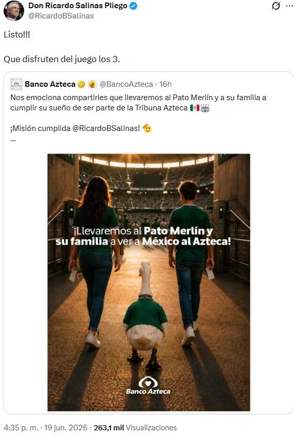 Ricardo Salinas anunció que invitó a Merlín y a sus dueños al juego ante Chequia.