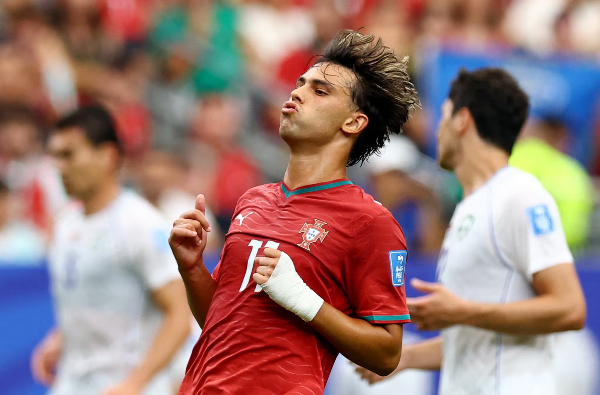 Joao F&eacute;lix se vio muy activo en el ataque de Portugal contra Uzbekist&aacute;n, de ah&iacute; que se ganar&iacute;a el puesto en la formaci&oacute;n inicial contra la Selecci&oacute;n Colombia - cr&eacute;dito Pedro Nunes/REUTERS