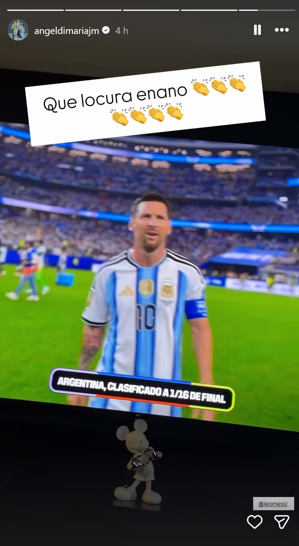Posteo de Di María hacia Messi (IG @angeldimaria)