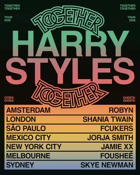 Un cartel promocional anuncia las ciudades y los artistas invitados para la gira