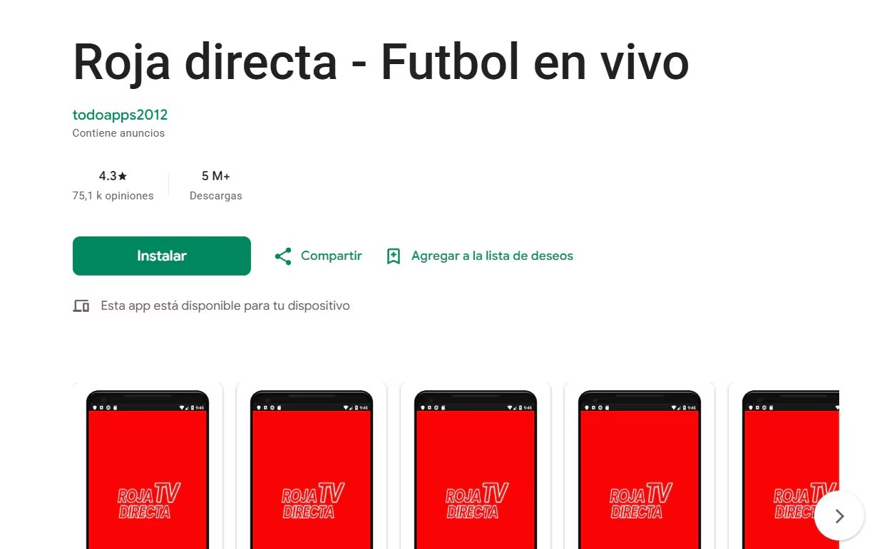 Roja Directa no es una de las apps oficiales para ver el Mundial 2026. (Captura Google Play)