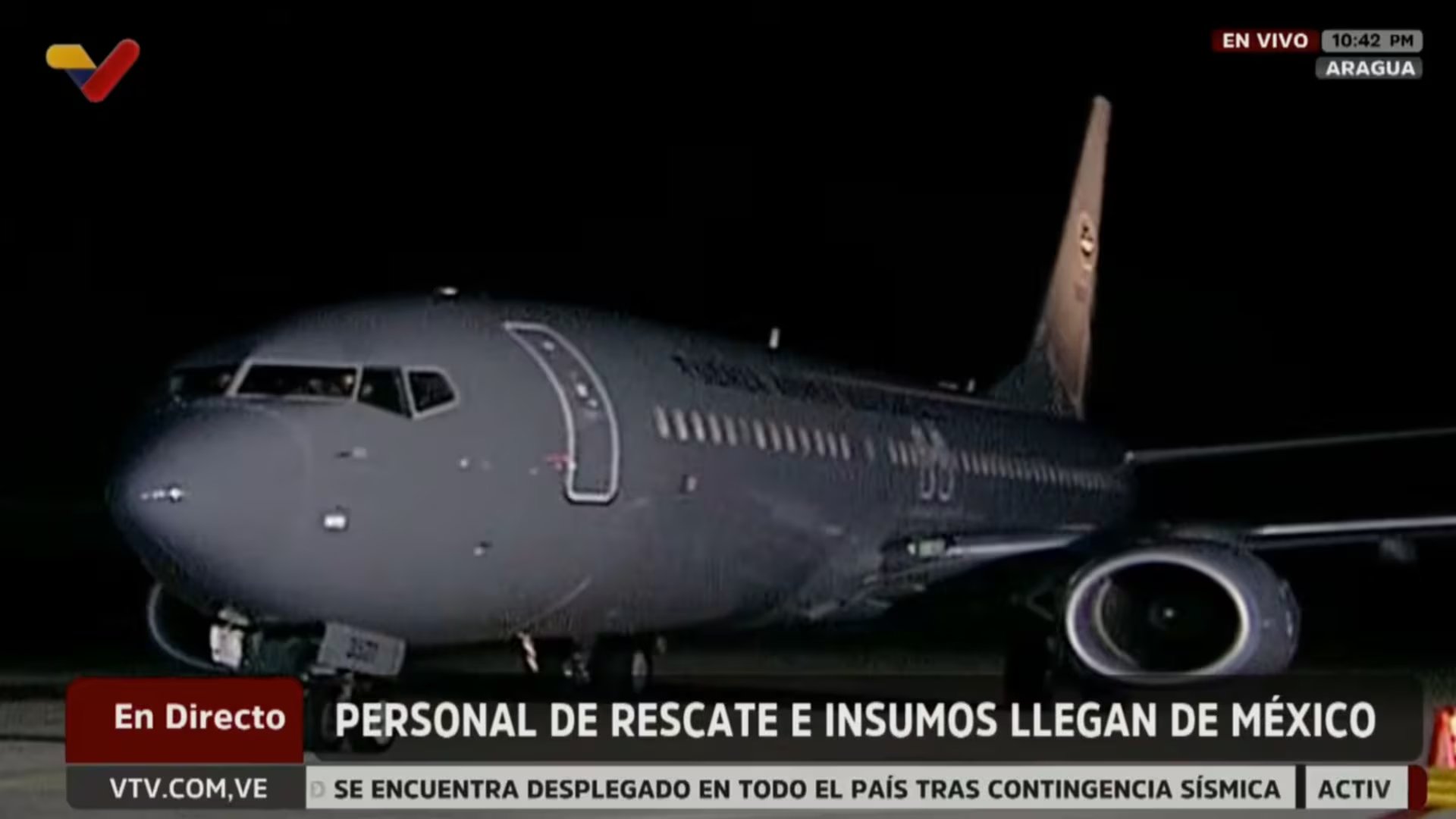 Aterrizó en Aragua el avión con rescatistas y ayuda humanitaria de México (Captura de pantalla)