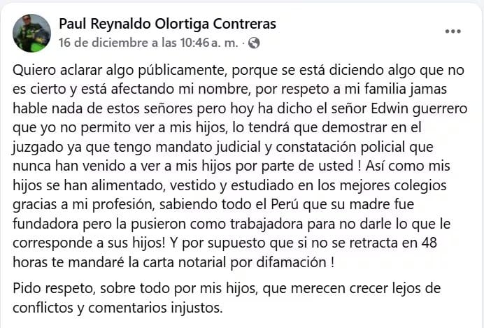 Mensaje del viudo de Edita Guerrero de Coraz&oacute;n Serrano. FB