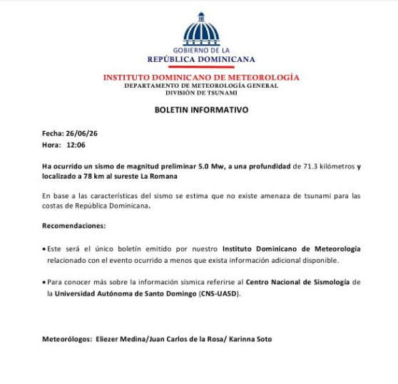 Comunicado oficial del Indomet