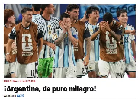 “Milagro”, “drama” y “evitó el desastre”: las portadas de los medios del mundo tras el duro triunfo de Argentina ante Cabo Verde