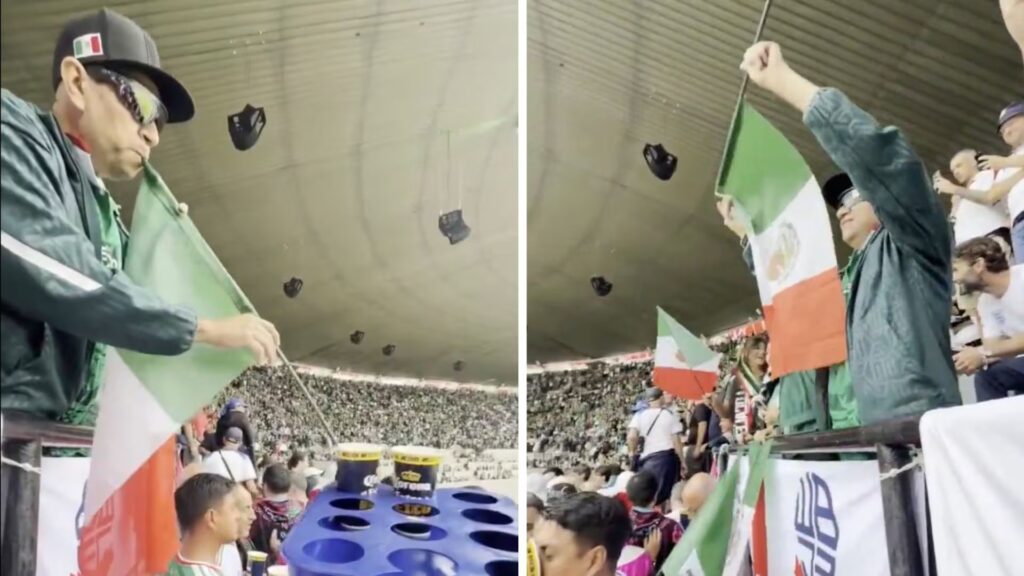 Ingenioso hincha mexicano toma cerveza gratis con su bandera en el Mundial