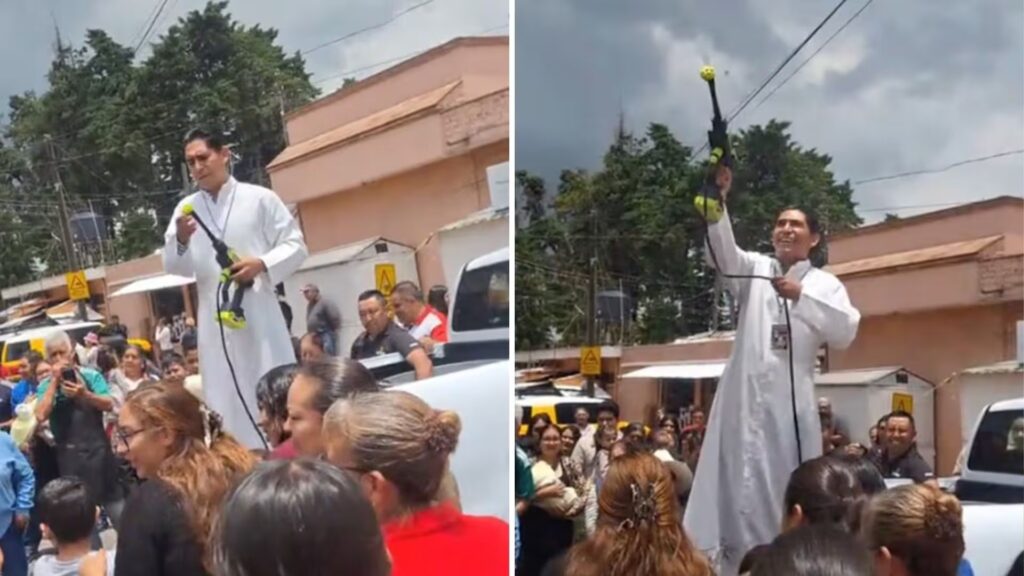 Sacerdote con hidrolavadora bendice a fieles y se vuelve viral en TikTok