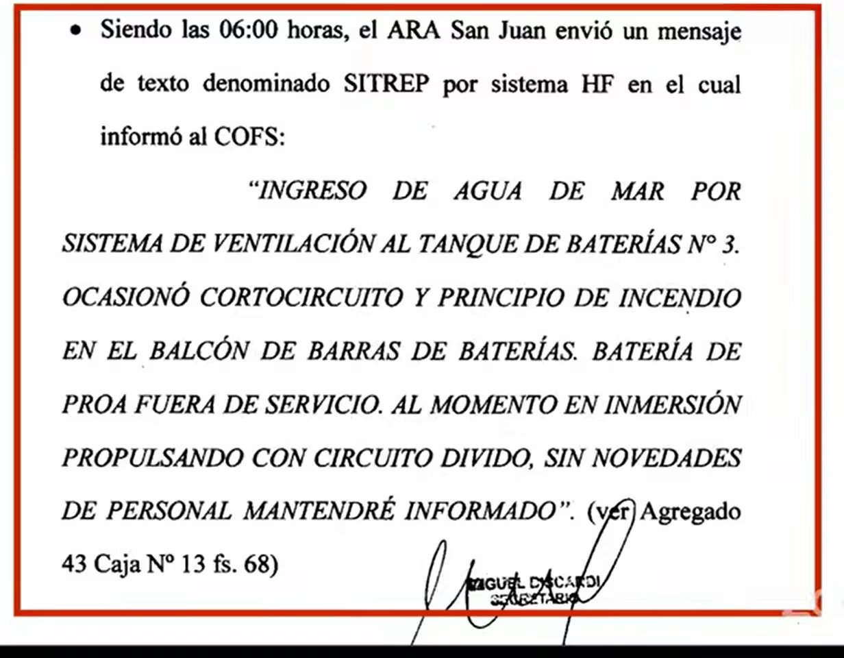 El informe de situaci&oacute;n emitido por el San Juan el 15 de noviembre a las 6 de la ma&ntilde;ana