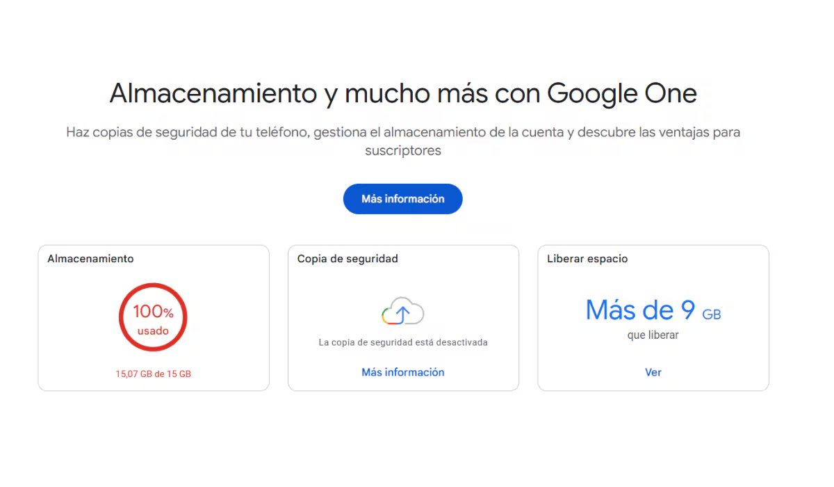Si la cuenta alcanza su l&iacute;mite, las copias autom&aacute;ticas de Android se pausar&aacute;n hasta que el usuario libere espacio o contrate Google One. (Google)