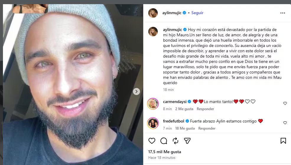 Ayl&iacute;n Mujica dedica un &uacute;ltimo mensaje para su hijo Mauro Men&eacute;ndez (Instagram: aylinmujic)