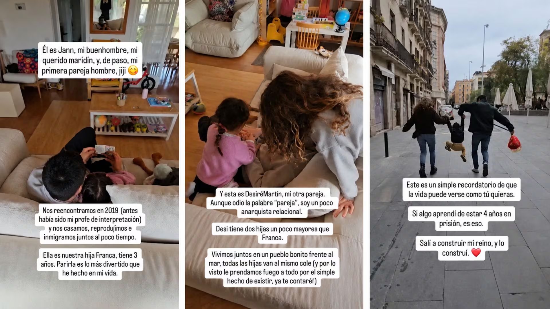 Eva Bracamonte comparte una composici&oacute;n de fotos de su vida familiar en Espa&ntilde;a, con su esposo Jann, su novia Desir&eacute; Mart&iacute;n y su hija Franca.