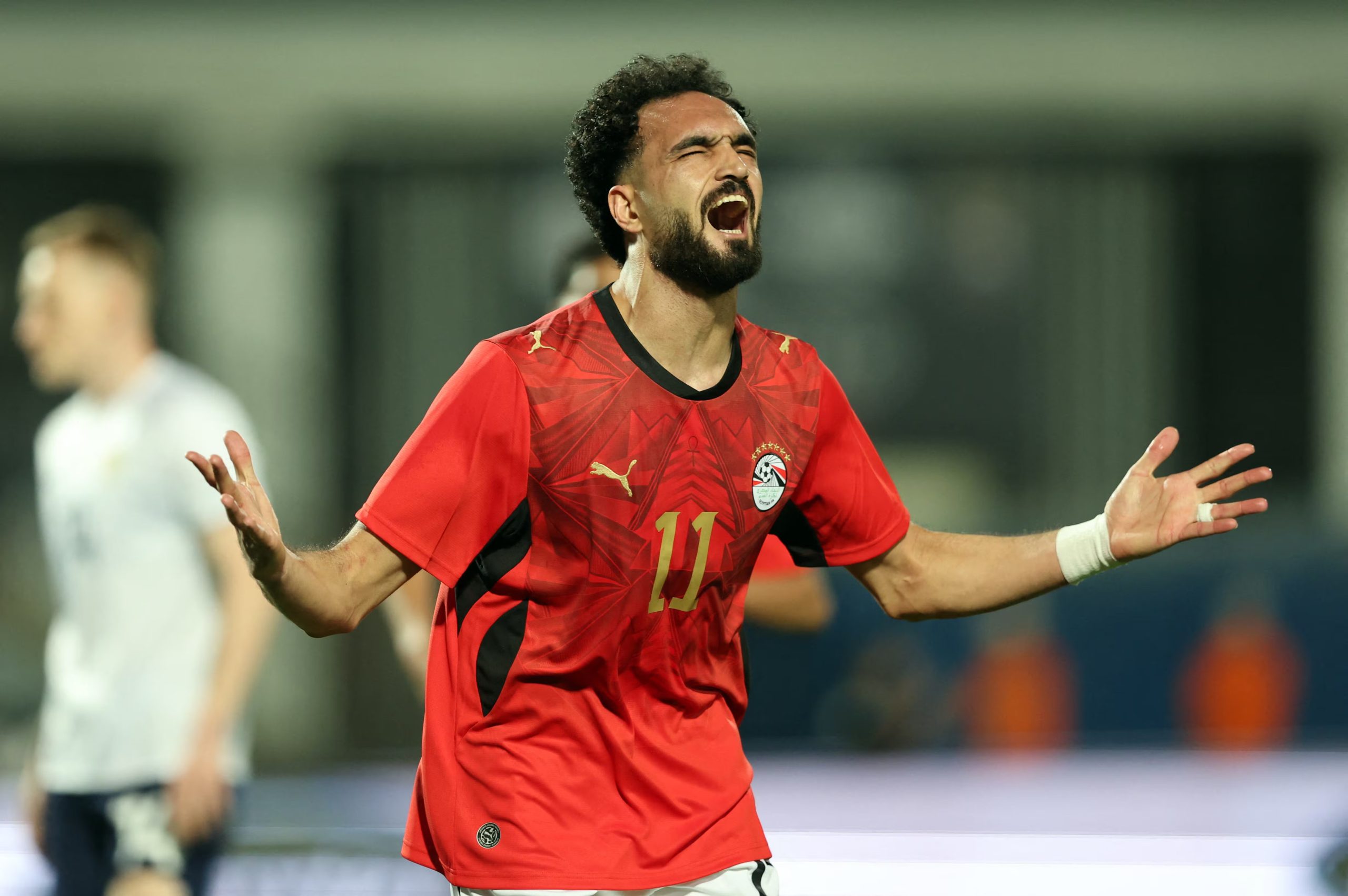Soccer Football - International Friendly - Egypt v Russia - Cairo International Stadium, Cairo, Egypt - May 28, 2026 Egypt's Mostafa Ziko celebrates scoring their first goal REUTERS/Mohamed Abd El Ghany