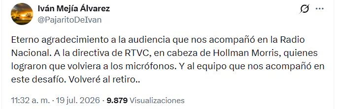 Post de Iván Mejía anunciando que volverá al retiro tras la Copa Mundial de la FIFA 2026 - crédito X