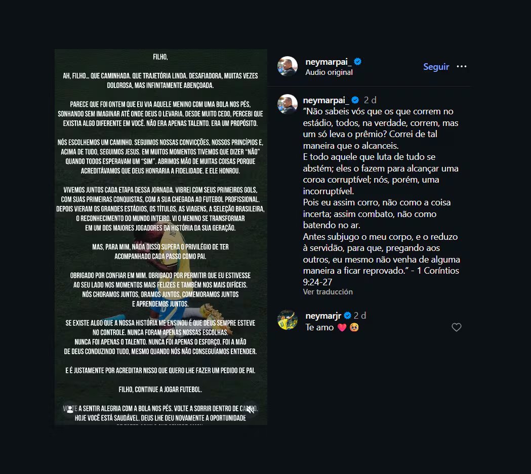 El posteo del padre de Neymar (@neymarpai)