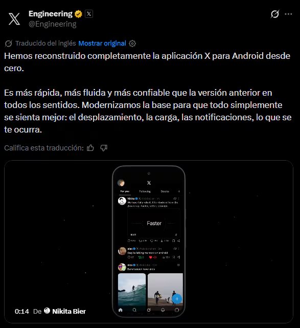 X anunció una nueva versión de su aplicación para Android.