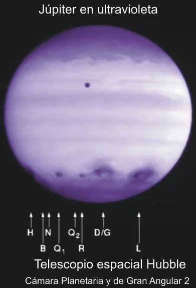 Una imagen de Júpiter en la que se observan las marcas dejadas por el cometa (Wikipedia)