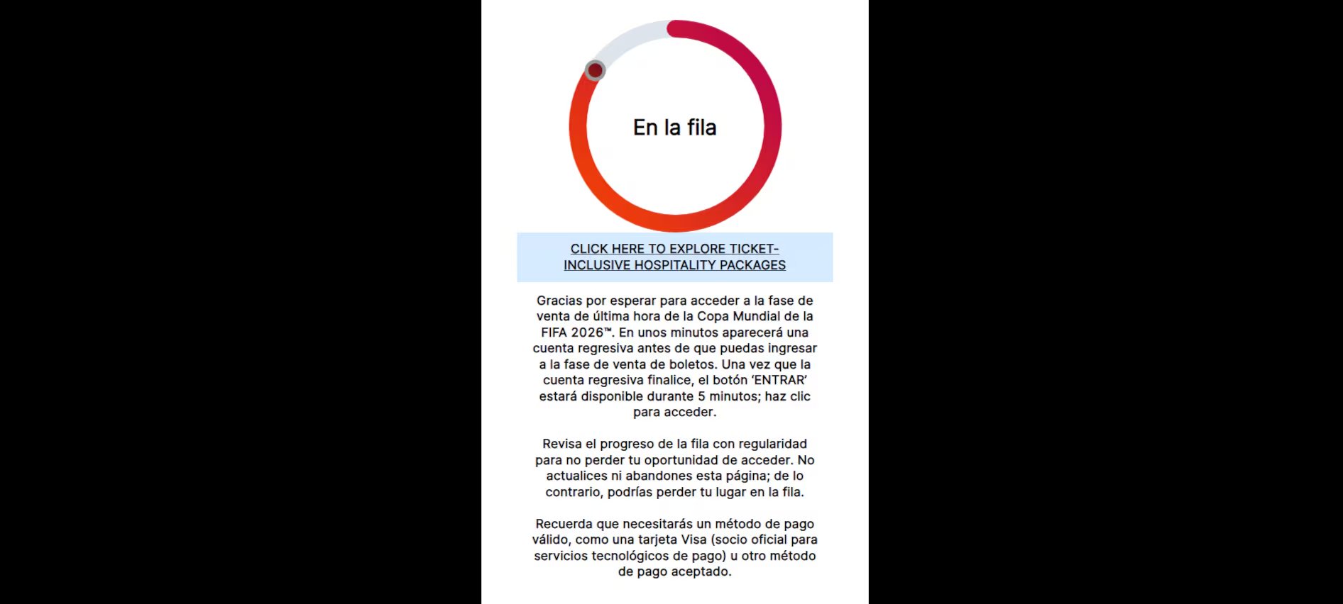 Este es el mensaje de la p&aacute;gina de FIFA Tickets para los hinchas que desean comprar boletas para la final del Mundial 2026 - cr&eacute;dito FIFA