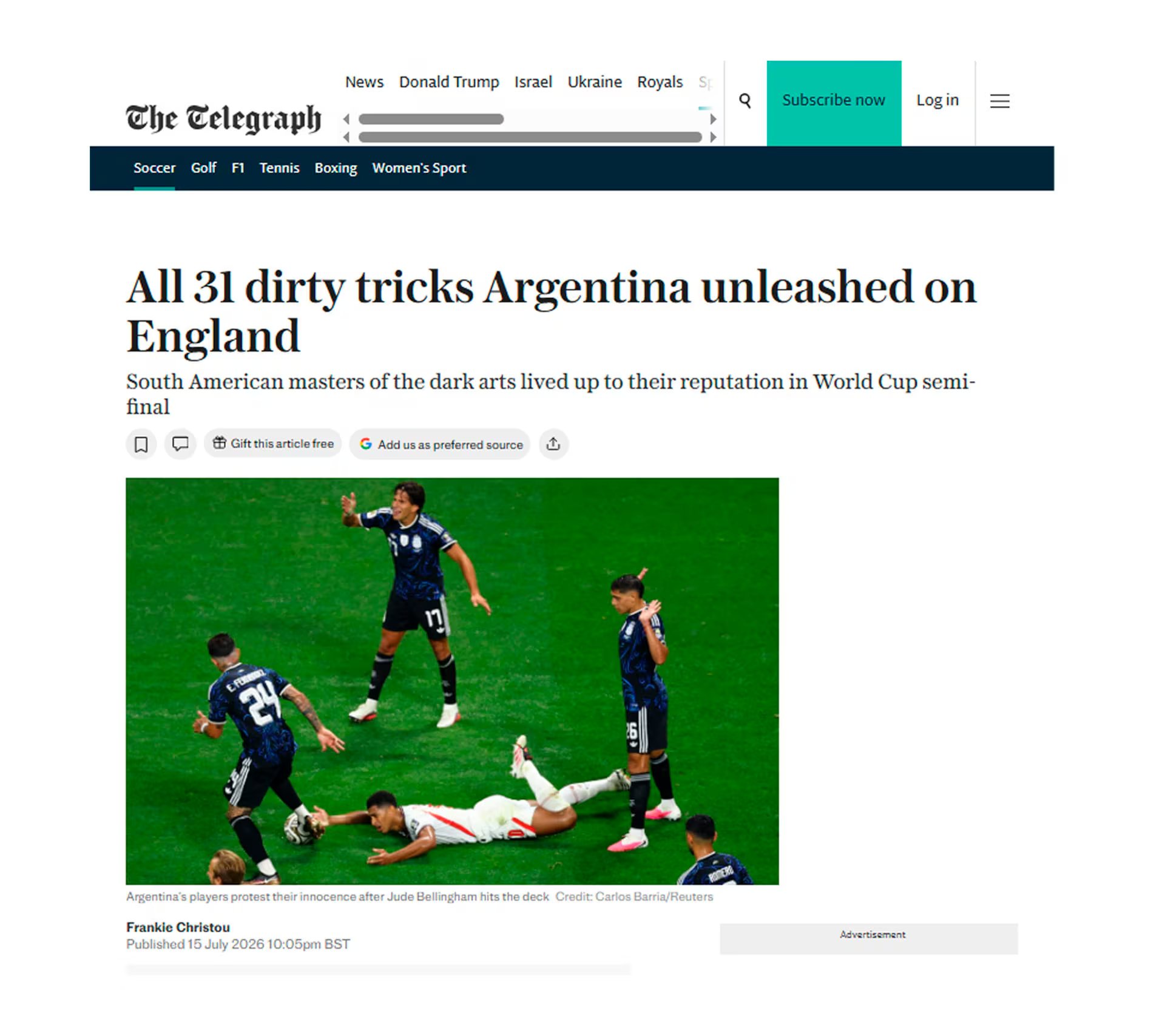 El artículo en el diario The Telegraph