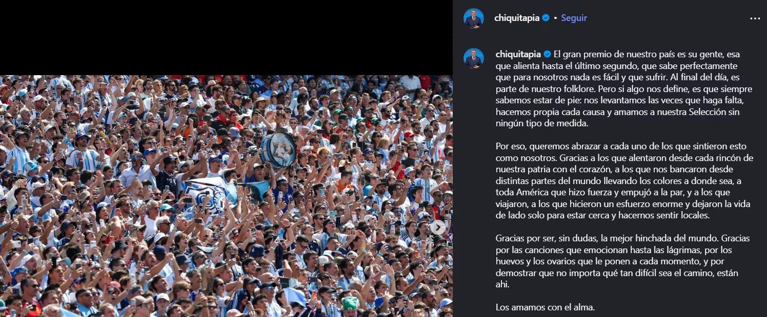El agradecimiento del Chiqui Tapia a los hinchas argentinos