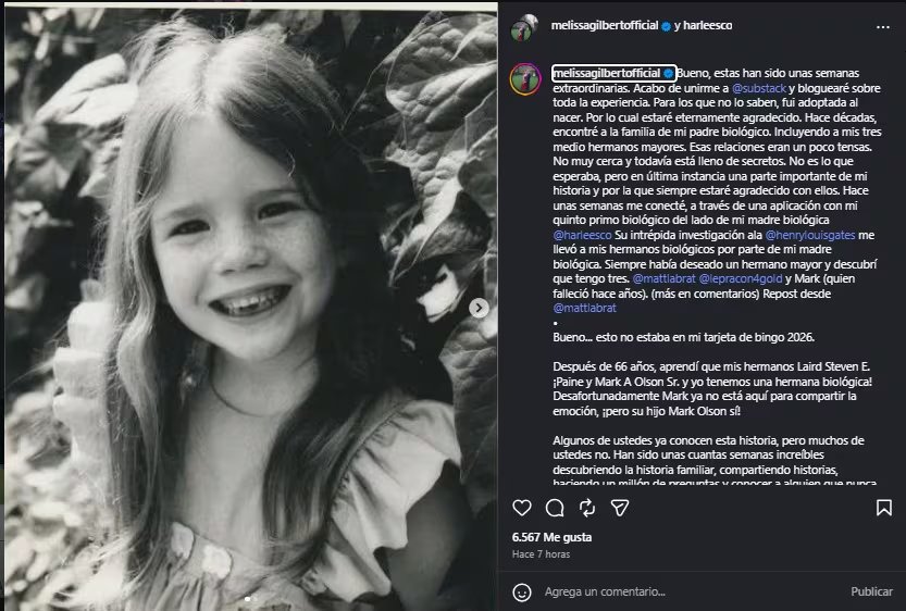 Melissa Gilbert cont&oacute; que ya se hab&iacute;a puesto en contacto con la familia de su padre biol&oacute;gico.