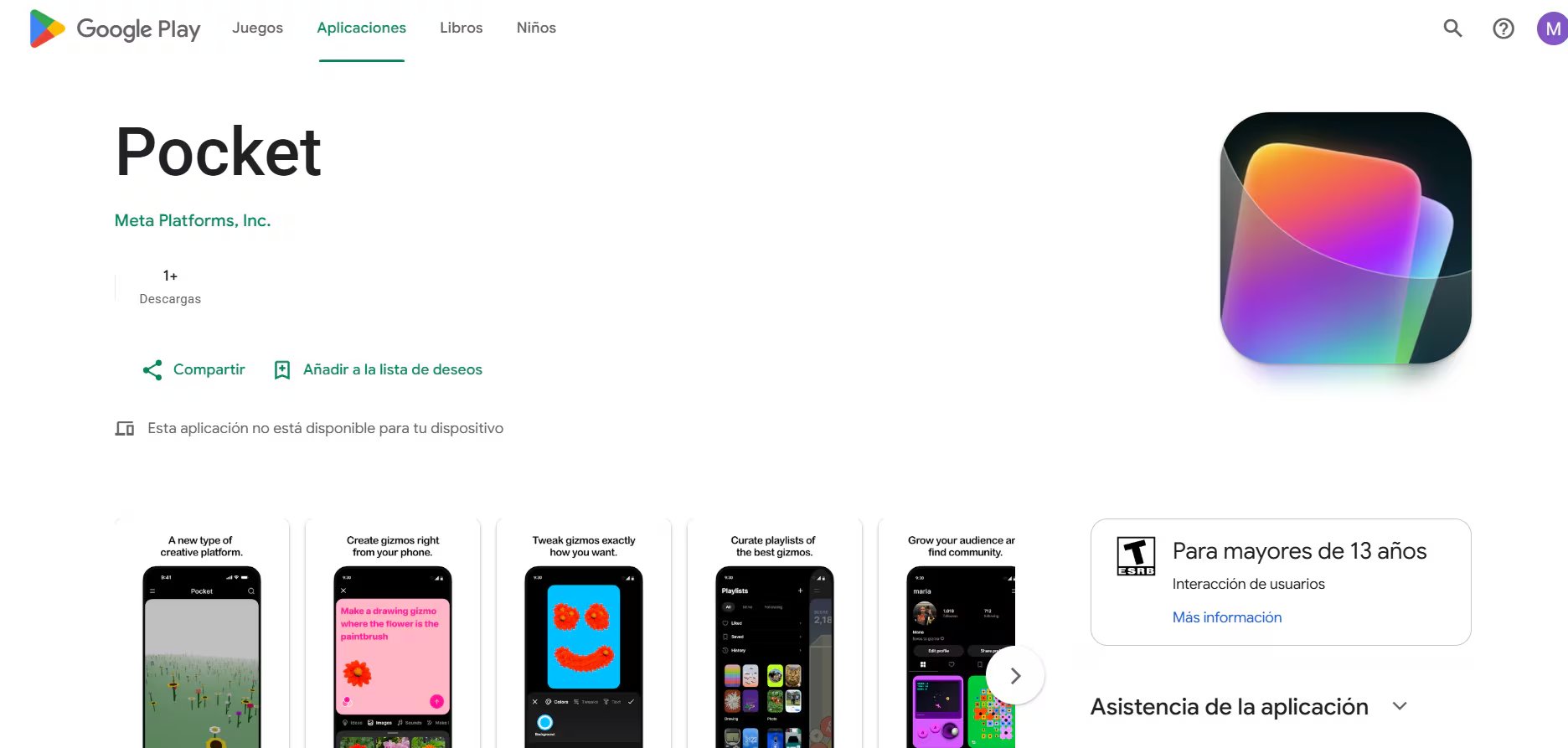 La app tiene un feed con gizmos creados por otros usuarios. (Meta / Pocket / Play Store)