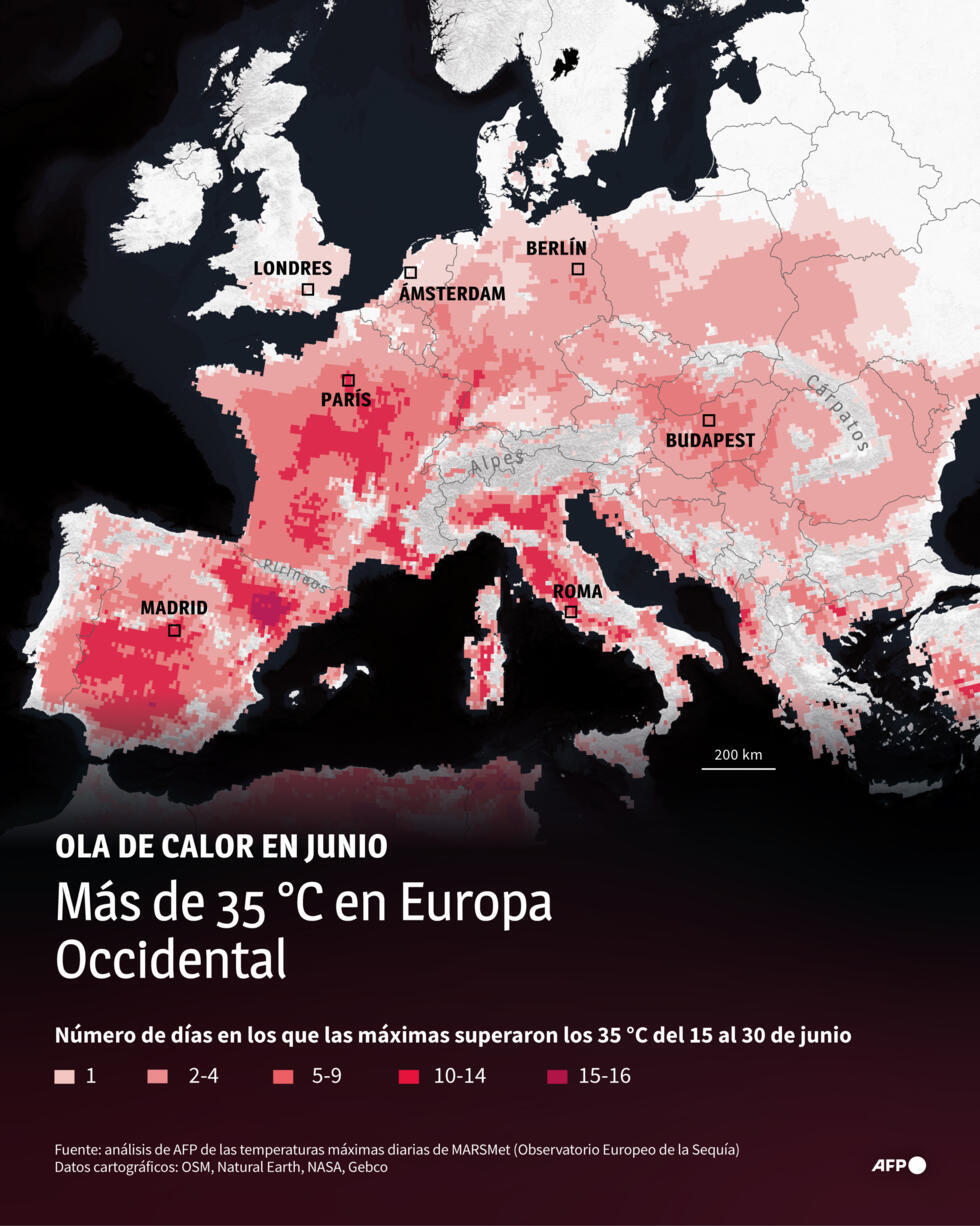 Ola de calor de junio en Europa Occidental con temperaturas de m&aacute;s de 35 &deg;C