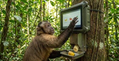 Monos capuchinos aprenden a usar pantalla con IA en la selva costarricense