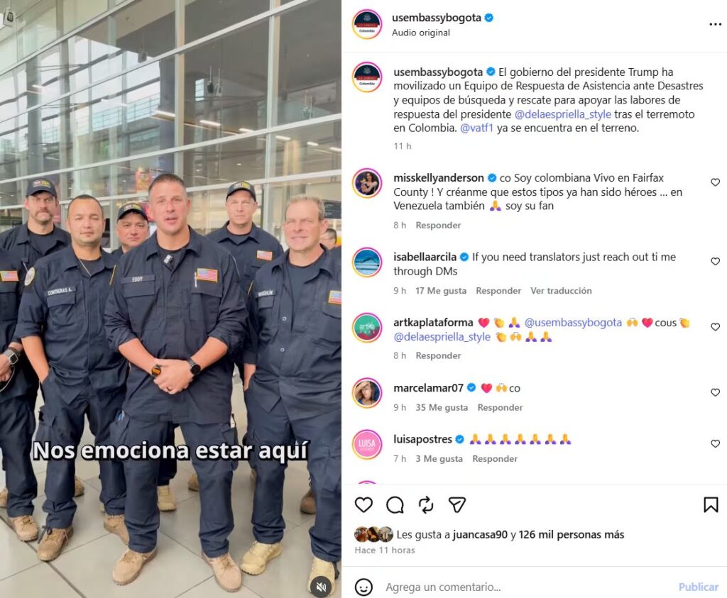 Colombia recibe apoyo internacional tras sismo de 7.4: rescatistas de EE.UU. llegan al país