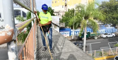 Colapsa la malla de protección de puente peatonal en Santiago
