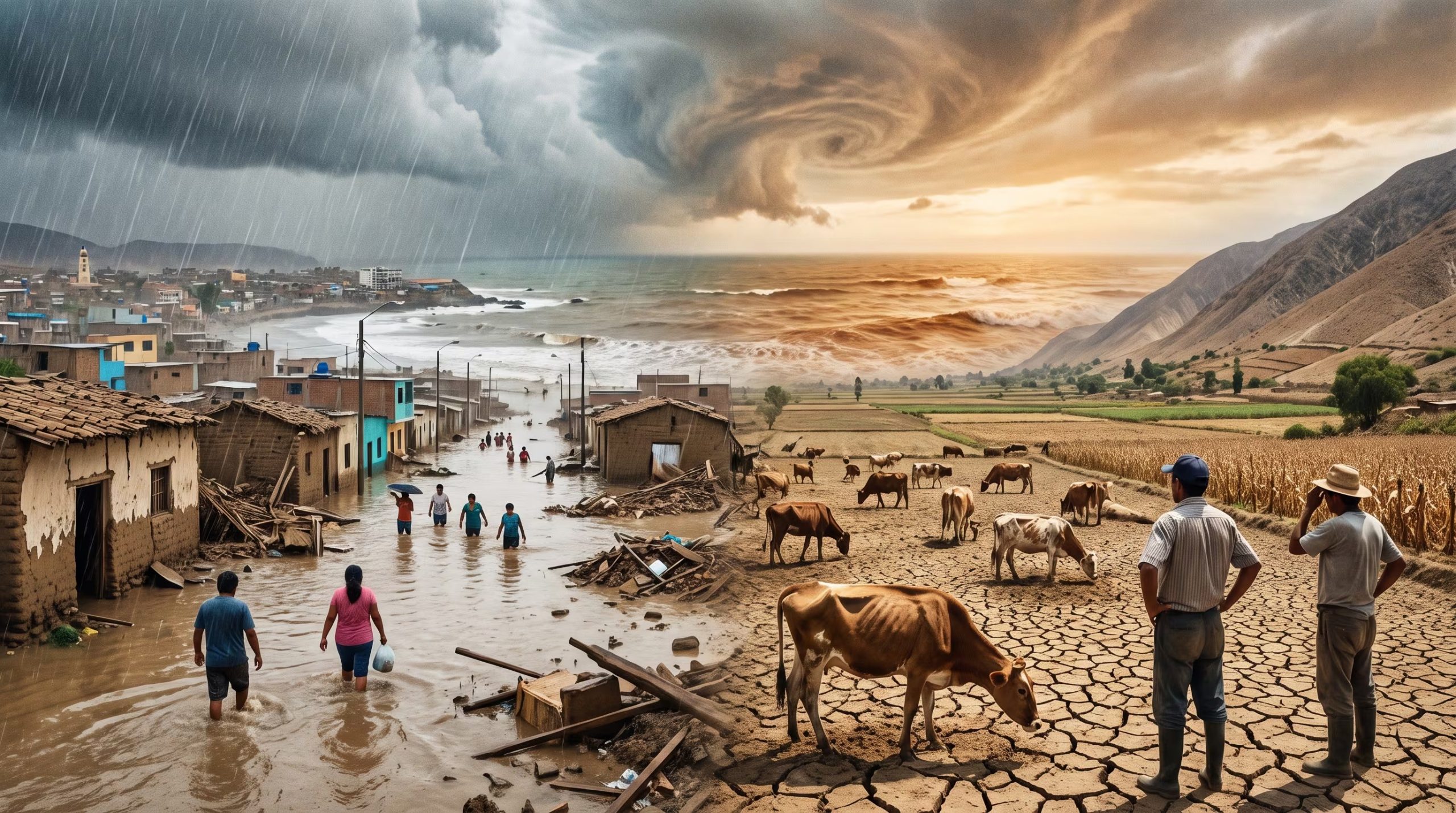El fen&oacute;meno El Ni&ntilde;o provoca intensas lluvias e inundaciones en una zona costera de Per&uacute; y sequ&iacute;a en un &aacute;rea agr&iacute;cola, afectando a las comunidades y sus actividades econ&oacute;micas. (Imagen Ilustrativa Infobae)