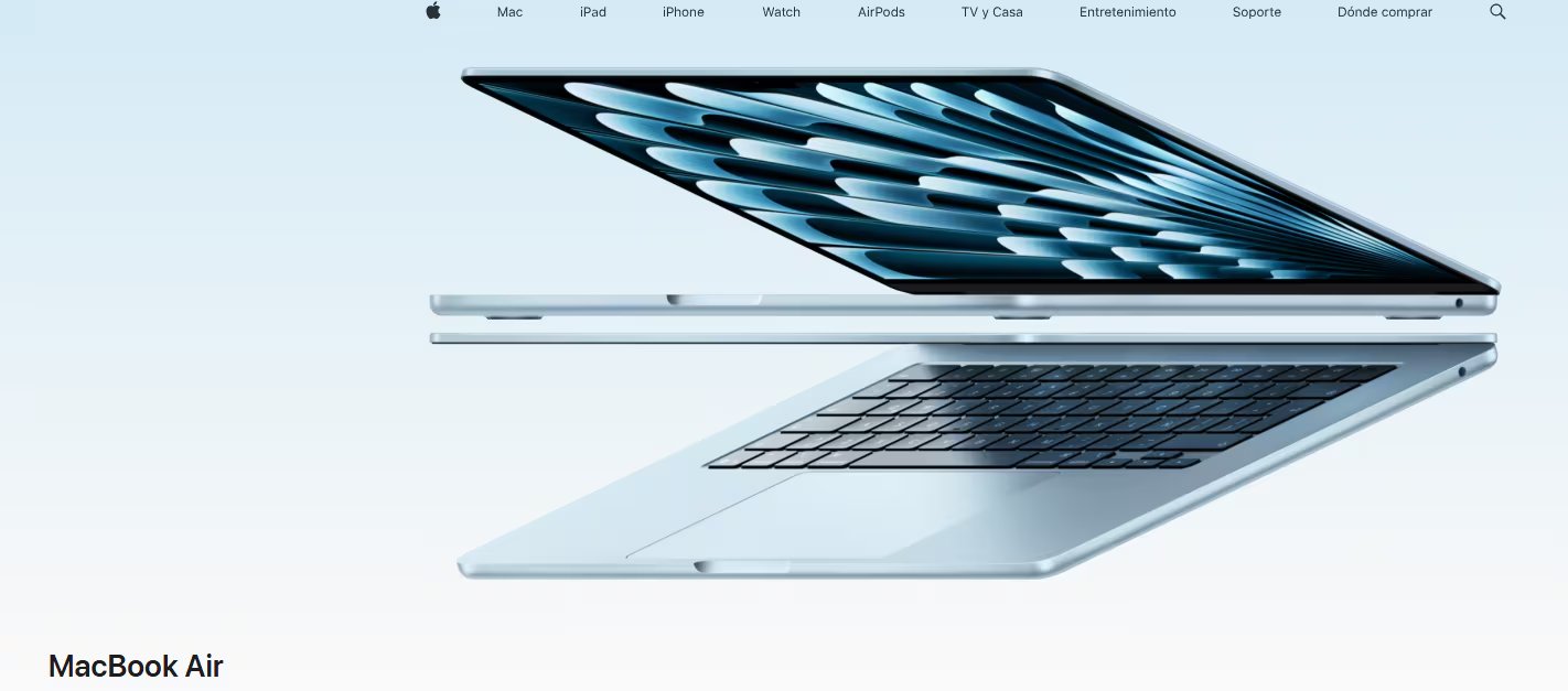 El MacBook Air M5 destaca por su potente chip M5, su dise&ntilde;o ultradelgado y su bater&iacute;a de larga duraci&oacute;n.
(Captura Apple)